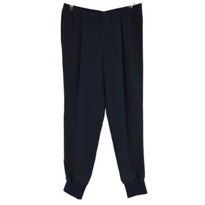 Vince Jogger Pants Navy Blue Crepe Pleated High Rise Pull On Stretch Waist